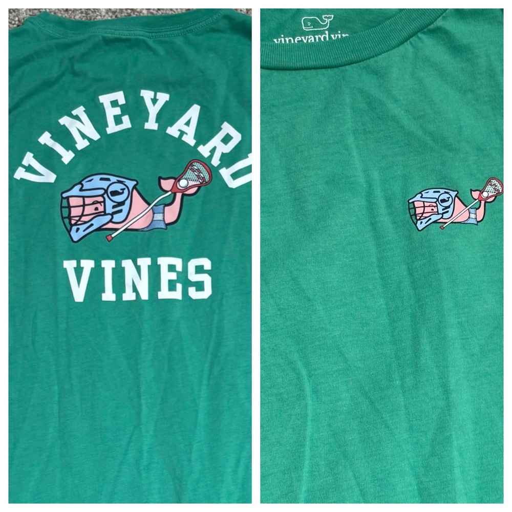 Vineyard Vines Lacrosse T-Shirt Size 7 Green Whale Long Sleeve Graphic Tee